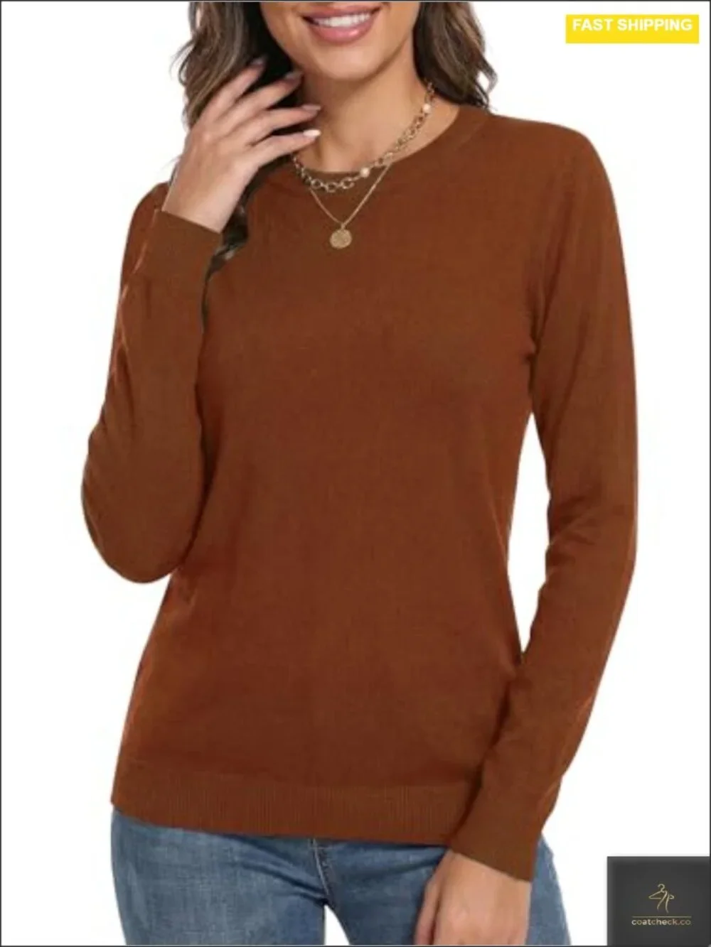 Wool Blend Lightweight Pullover Sweater Crew Neck Long Sleeve Stretchy Fall